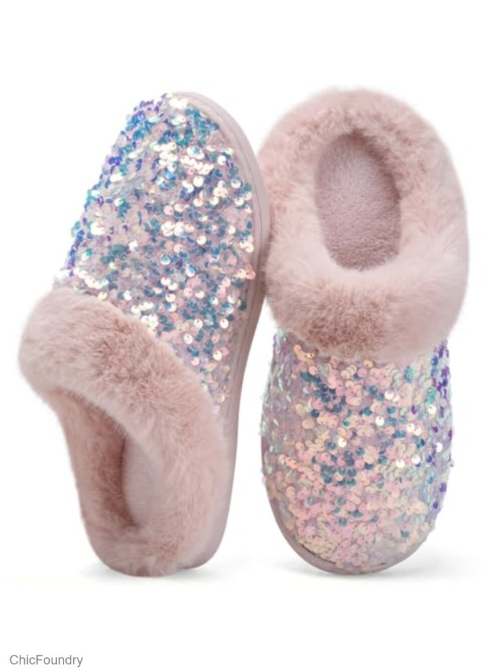 Womens Memory Foam Slippers Plush Lined Sequin House Shoes Indoor Outdoor